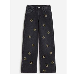 H&M Kids - Wide Leg Denim - Black - Embroidered Smiles - SIZE US 14